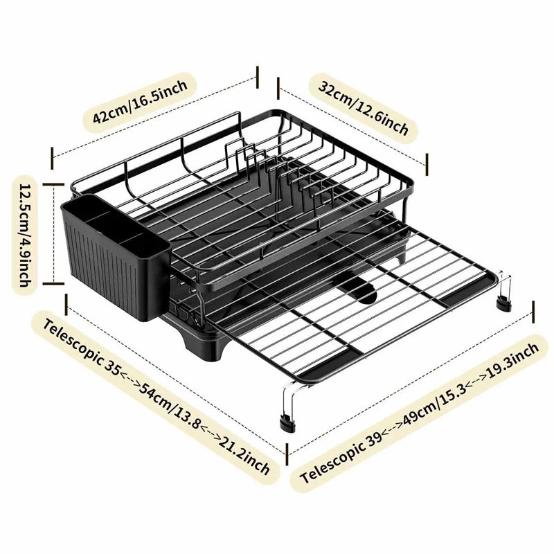 Dish Drying Rack 2-Tier Compact Kitchen Dish Rack Drainboard Set Large Rust-Proof Dish Drainer With Utensil Holder