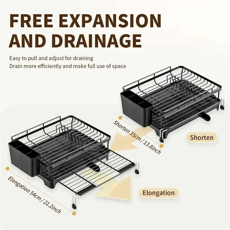 Dish Drying Rack 2-Tier Compact Kitchen Dish Rack Drainboard Set Large Rust-Proof Dish Drainer With Utensil Holder