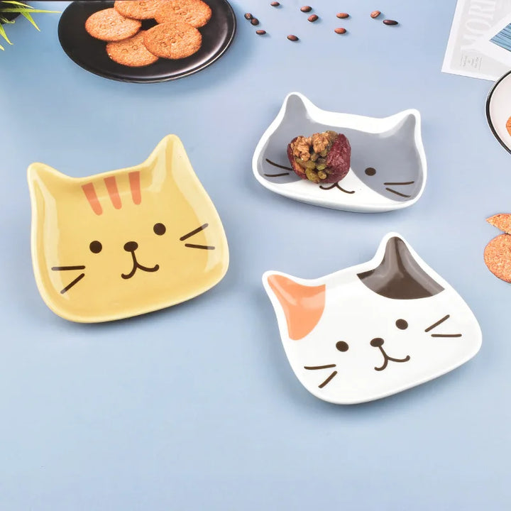 Ceramic Cartoon Cat Plate 6 Inches Cute Cat Face Snack Plate Children's Breakfast Cake Dish Home Kitchen Tableware(orange)