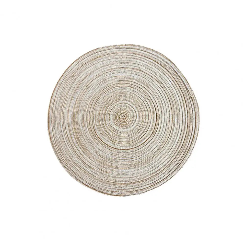 Braided Round Placemats Set of 6, Woven Washable Non-Slip Table Mats for Kitchen Dining, 15 Inch, Heat Resistant - Natural Fabric Indoor Outdoor Place Mats