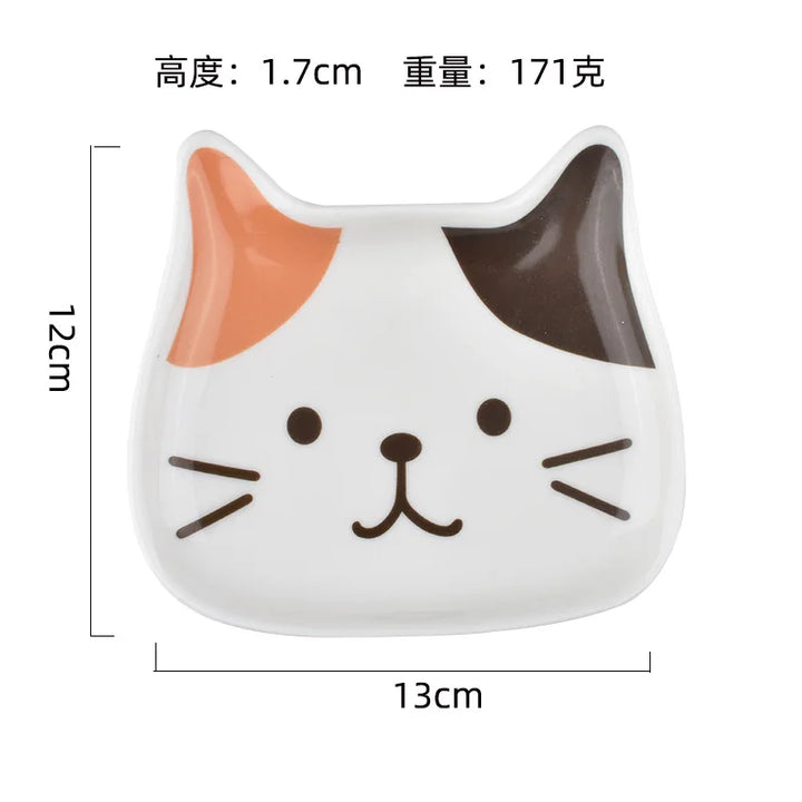 Ceramic Cartoon Cat Plate 6 Inches Cute Cat Face Snack Plate Children's Breakfast Cake Dish Home Kitchen Tableware(Orange and Black)