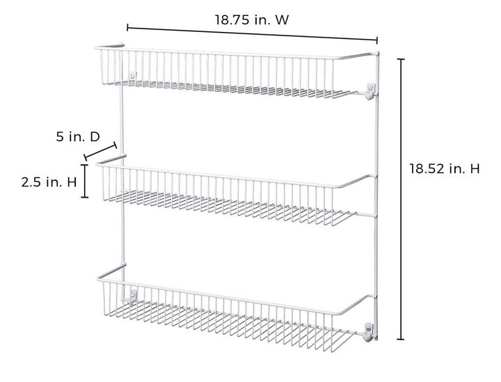 3-Tier Hanging Wall Mounted Metal Rack for Spices, Shelf Storage, Pantry Organization, Laundry, Kitchen, Bathroom, White, 18-Inch Wide