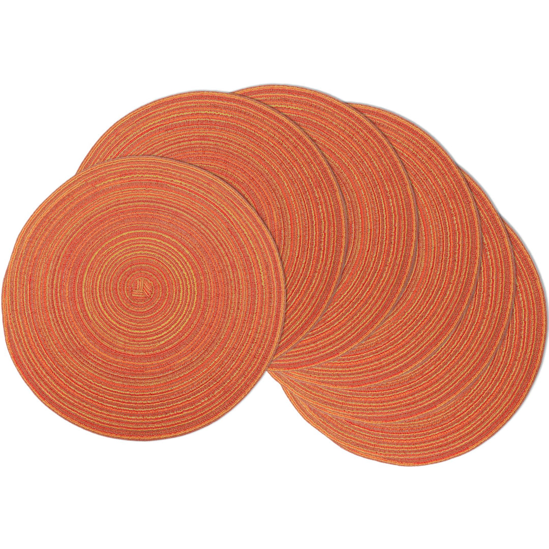 Braided Round Placemats Set of 6, Woven Washable Non-Slip Table Mats for Kitchen Dining, 15 Inch, Heat Resistant - Natural Fabric Indoor Outdoor Place Mats