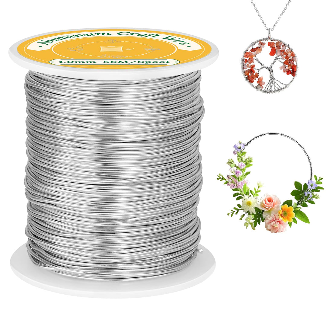 VynyQoo 1mm(18 Gauge) Aluminum Craft Wire, 56M Flexible Bendable Jewellery Wire, Wire for Jewellery Making, for DIY Floral Making, Sculpting Wire, Craft Supplies, Jewellery Making, Weaving (Silver)