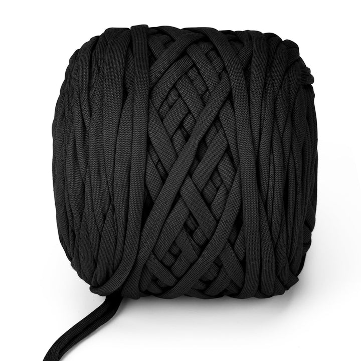 VynyQoo Tshirt Yarn for Crocheting, Crochet Yarn 105m 300g, Chunky Knitting Yarn, Width 2cm Elastic T-Shirt Yarn for Beginners to Crochet Bag, Blanket, Basket, DIY Projects, Home Decor (Black)