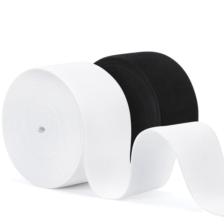 VynyQoo 50mm Wide Elastic for Sewing, 2 Rolls 8m Long Thick Elastic Bands, White Elastic and Wide Elastic for Crafts, Sewing, DIY Projects and Clothing