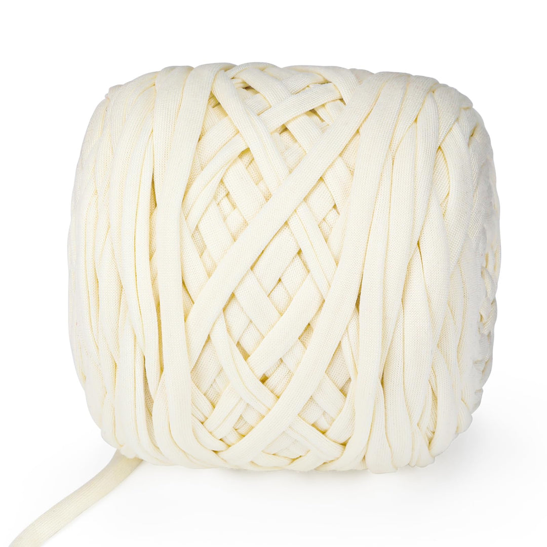 VynyQoo Tshirt Yarn for Crocheting, Crochet Yarn 105m 300g, Chunky Knitting Yarn, Width 2cm Elastic T-Shirt Yarn for Beginners to Crochet Bag, Blanket, Basket, DIY Projects, Home Decor (White)
