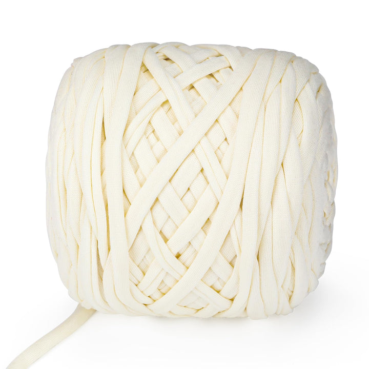 VynyQoo Tshirt Yarn for Crocheting, Crochet Yarn 105m 300g, Chunky Knitting Yarn, Width 2cm Elastic T-Shirt Yarn for Beginners to Crochet Bag, Blanket, Basket, DIY Projects, Home Decor (White)