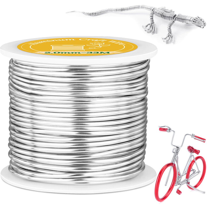 VynyQoo 2mm Aluminum Crafting Wire, 33M Silver Bendable Flexible Wire for Crafts, Craft Wire for DIY Sculpting, Modeling, Jewelry Making, Floral Crafts & Wire Weaving