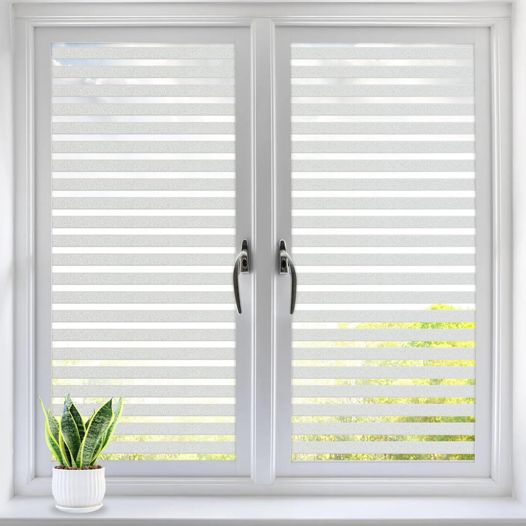 Alyvisun Frosted Stripe Window Film Privacy 44.5×220cm [Wider & Longer], Self-adhesive Privacy Film for Glass Windows with Static Cling for Home Office Bathroom