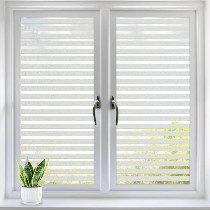 Alyvisun Frosted Stripe Window Film Privacy 44.5×220cm [Wider & Longer], Self-adhesive Privacy Film for Glass Windows with Static Cling for Home Office Bathroom