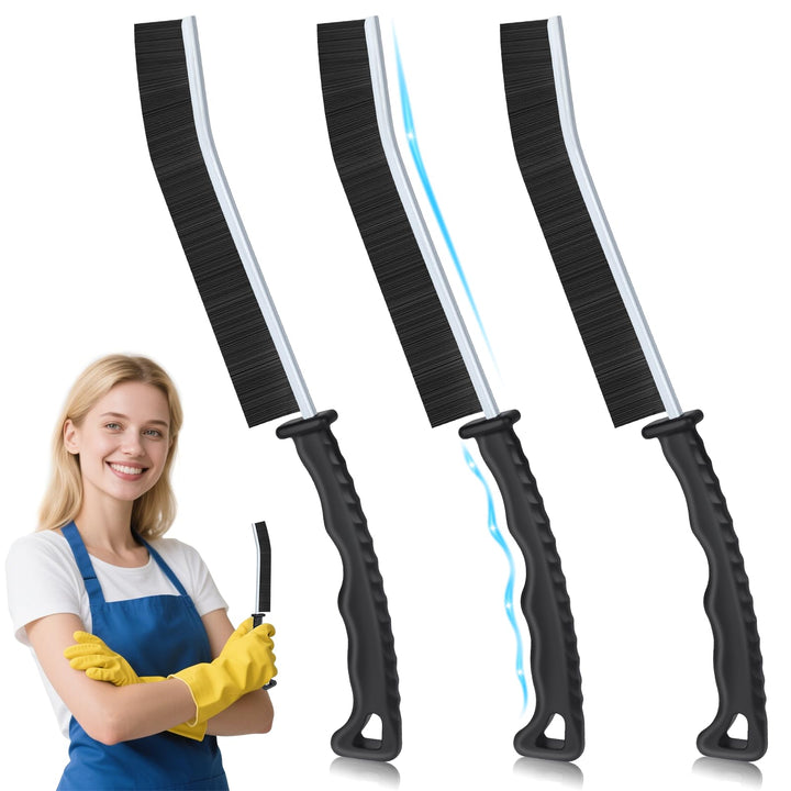 Alyvisun 3 Pack Hard Bristle Crevice Tool Gap, Thin Cleaning Brush for Door Tracks, Window Grooves, Kitchen, Black, 3PCS