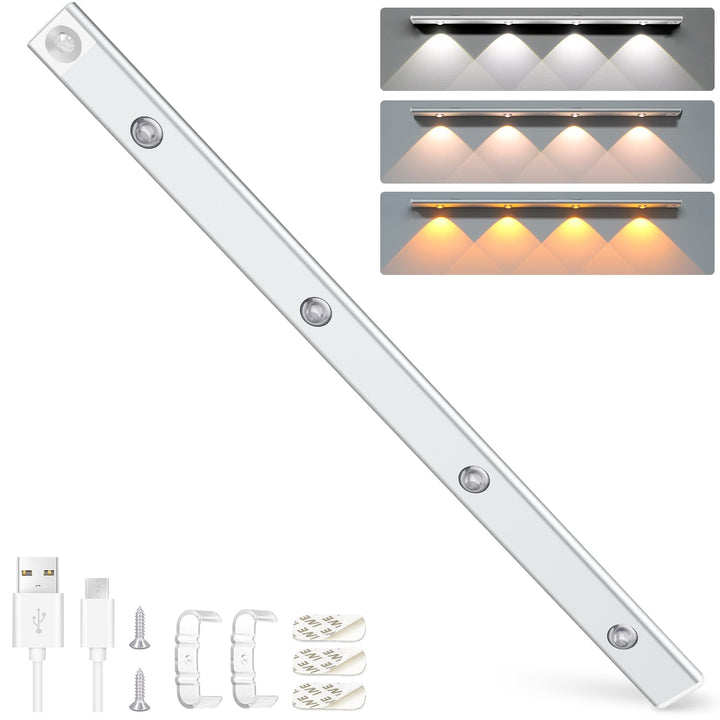 Alyvisun 60CM Rechargeable LED Under Cabinet Light [Cat Eye Hill Corrugated Illumination] with Motion Sensor– Magnetic Installation, 3 Adjustable Colour Temperatures & Stepless Dimming [Energy Class A]