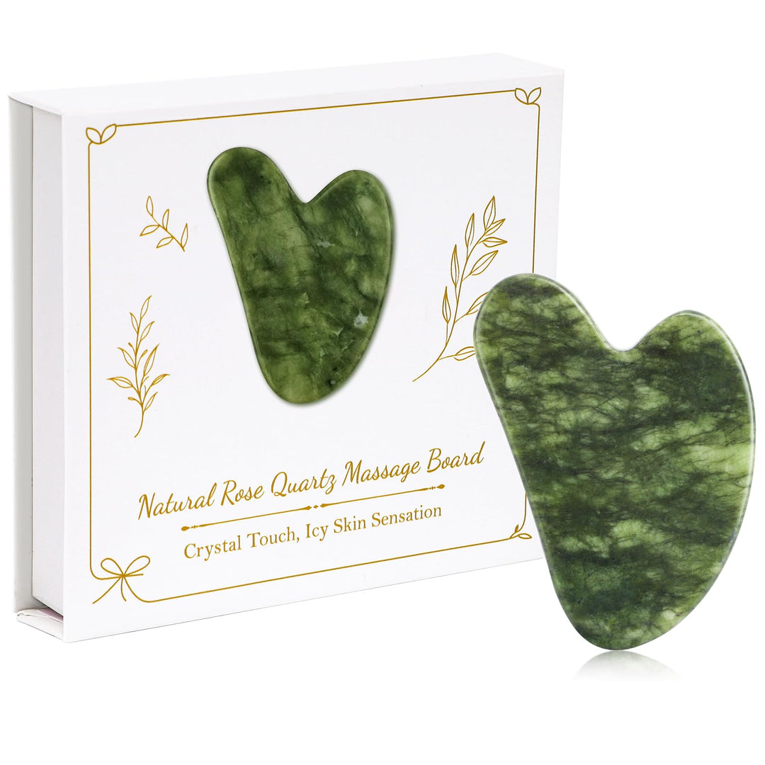 Alyvisun Natural Green Jade Gua Sha Tool, Face, Neck and Body Massage Stone, Facial Massage Board for Relieving Puffiness and Jawline Improving with User Manual, Skincare Gift for Women