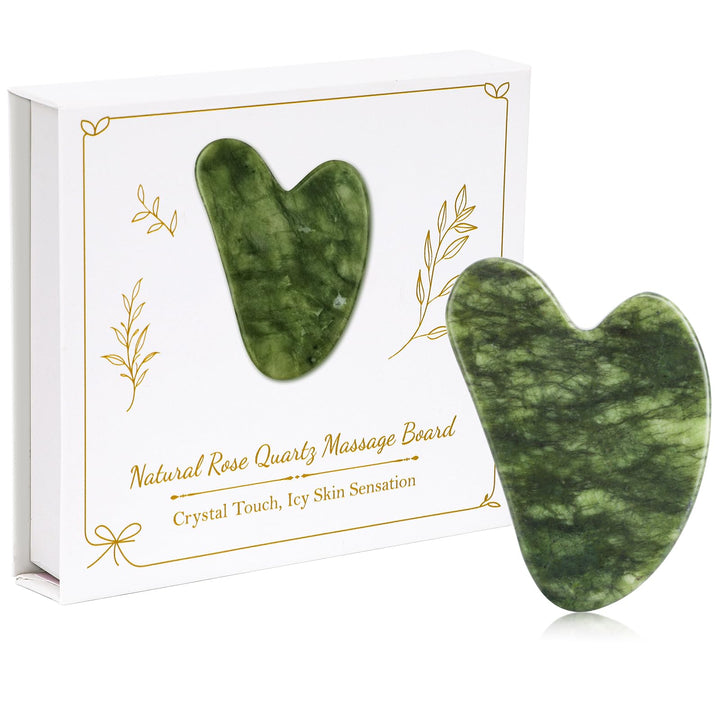 Alyvisun Natural Green Jade Gua Sha Tool, Face, Neck and Body Massage Stone, Facial Massage Board for Relieving Puffiness and Jawline Improving with User Manual, Skincare Gift for Women