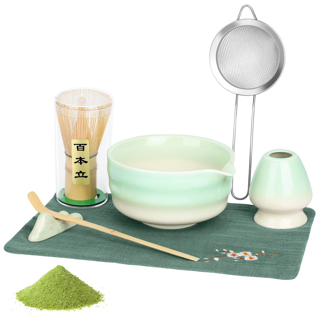 Matcha Tea Set, 7 Pcs Matcha Kit with Matcha Whisk, Matcha Bowl and Spoon, Matcha Whisk Set for Matcha Lovers Making Breakfast, Latte, Gift for Matcha Beginners