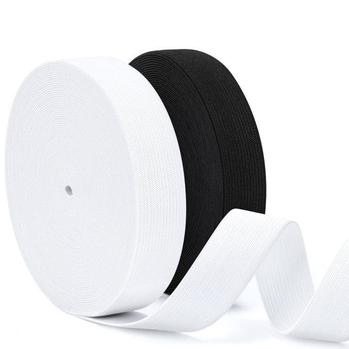 VynyQoo 25mm Elastic for Sewing, 2 Rolls 12m Long Thick Elastic Bands, White Elastic and Black Elastic for Crafts, Sewing, DIY Projects and Clothing