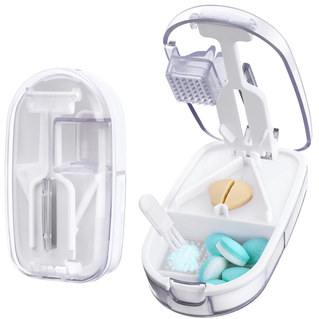 Alyvisun Pill Cutter for Small or Large Pills, Portable Pill Splitter & Tablet Cutter, V-Shaped Cutting with Grinding, Auto Slides Out Pill, Safety Blade Guard & Sliding Storage (Transparent)