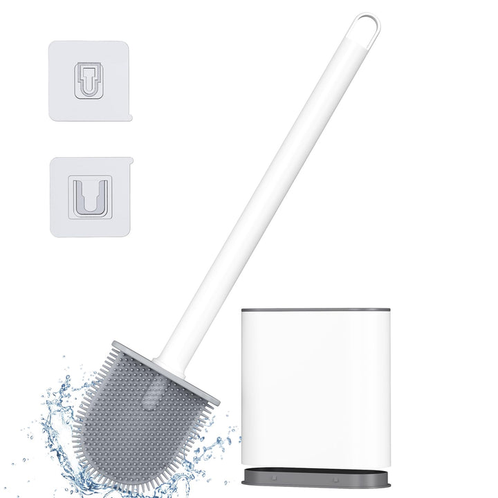 Alyvisun Silicone Toilet Brush with Holder, [Quick Drying & Deep Cleaning] Bathroom Scrubber, Non-Scratch, White, One Size