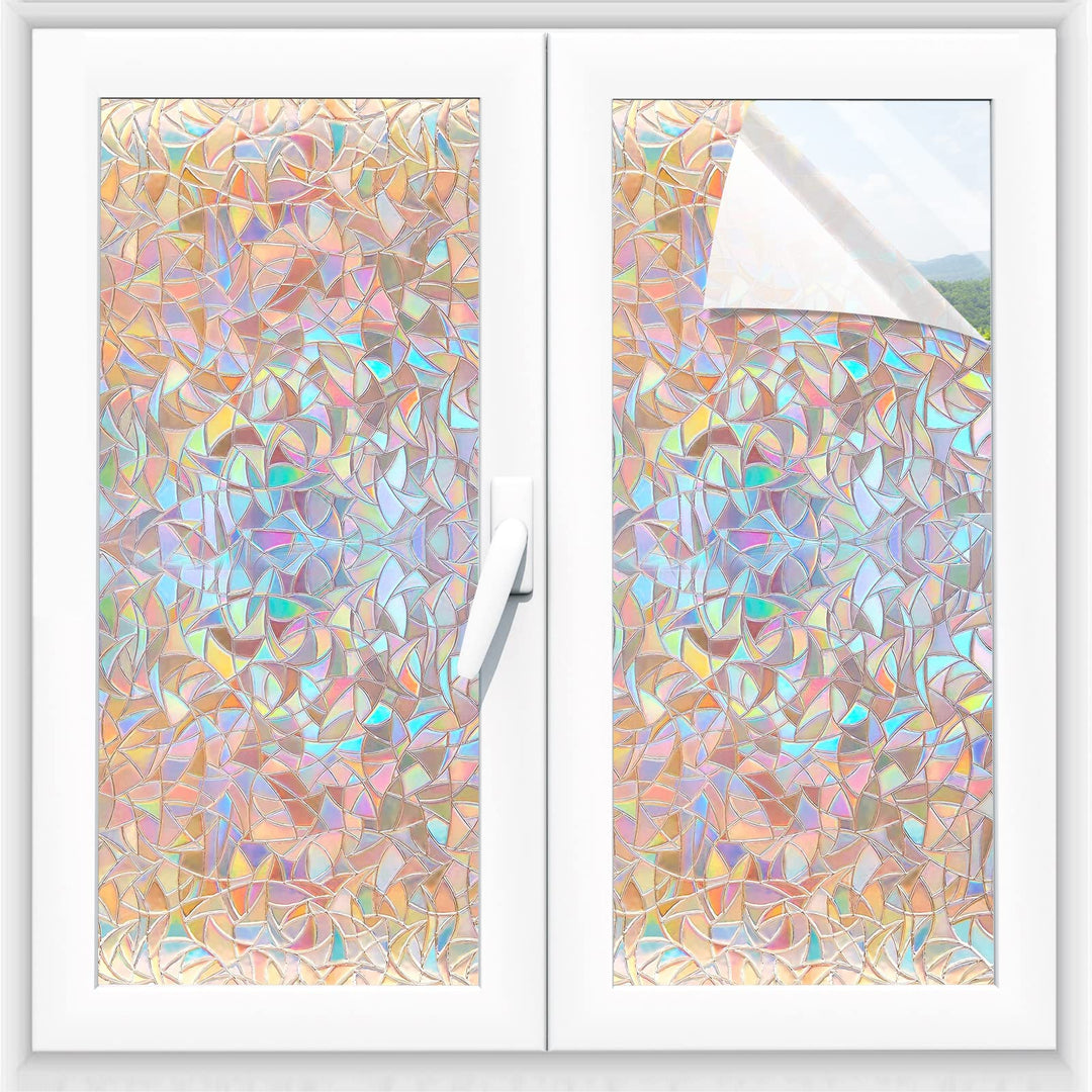 Alyvisun Rainbow Window Film Easily Removable Privacy Film for Glass Windows [44.5x220cm, Wider & Longer], Self-adhesive Window Privacy Film with Static Cling for Home Decoration