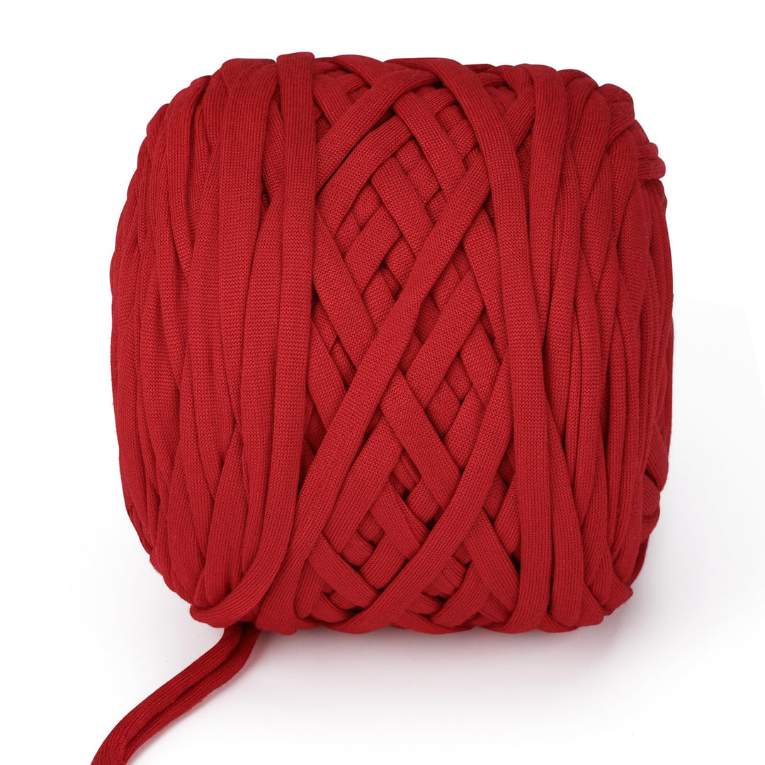 VynyQoo Tshirt Yarn for Crocheting, Crochet Yarn 105m 300g, Chunky Knitting Yarn, Width 2cm Elastic T-Shirt Yarn for Beginners to Crochet Bag, Blanket, Basket, DIY Projects, Home Decor (Red)