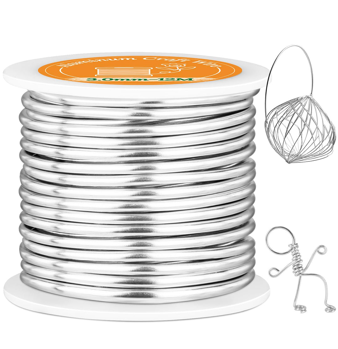 VynyQoo 3mm Aluminum Crafting Wire, 12M Silver Bendable Flexible Wire for Crafts, Craft Wire for DIY Sculpting, Floral Arrangements, Sculpture Frames, Modeling & Wire Art Projects