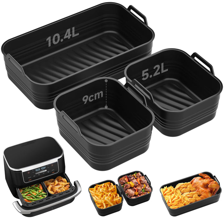 Alyvisun Silicone, 3PCS Airfryer Liners Foldable Baking Trays Reusable Rack Versatile Accessories Baskets Rectangle Inserts for 10L/10.4L Air Fryer