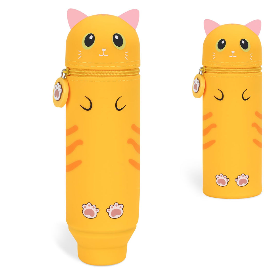 VynyQoo Pencil Case Kawaii Silicone, Pencilcase Expandable 2 in 1, Cute Pen Case, Zippered Pen Pouch for Kids, Desk Table Pen Holder Multifunctional