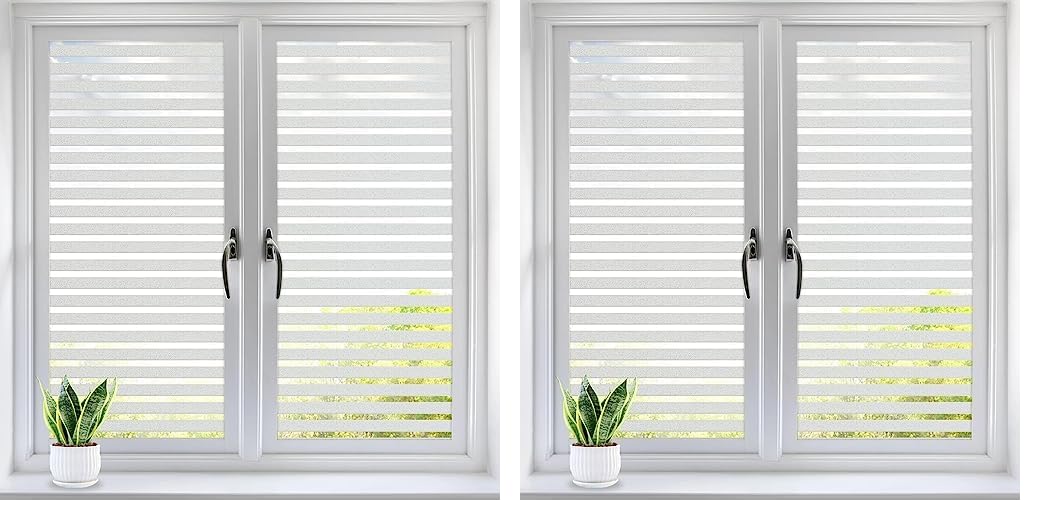 Alyvisun Window Film Privacy Film for Glass Windows 90×220cm, Self-adhesive Static Cling Frosted Window Privacy Film, Anti UV Removable Stripe Window Decorative Film for Home Office (Pack of 2)