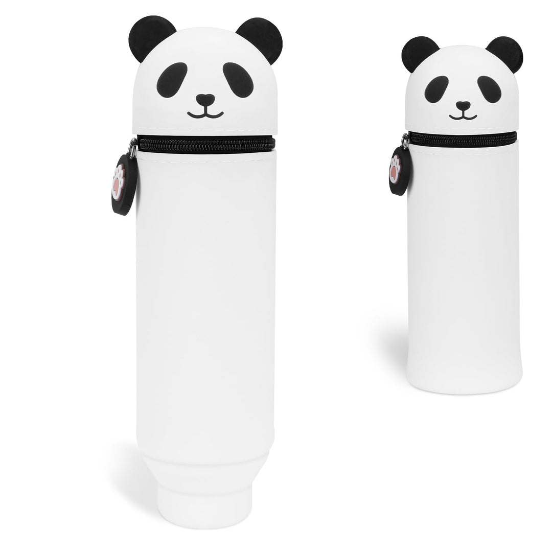 VynyQoo Pencil Case Kawaii Silicone, Pencilcase Expandable 2 in 1, Cute Pen Case, Zippered Pen Pouch for Kids, Desk Table Pen Holder Multifunctional, Panda