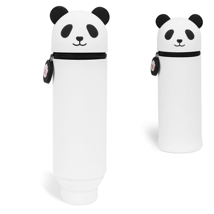VynyQoo Pencil Case Kawaii Silicone, Pencilcase Expandable 2 in 1, Cute Pen Case, Zippered Pen Pouch for Kids, Desk Table Pen Holder Multifunctional, Panda
