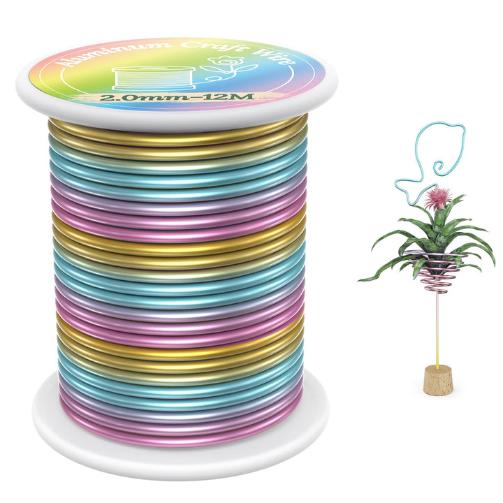 VynyQoo 2mm(12 Gauge) Metal Wire, 12m Galvanised Wire Colored, DIY Aluminium Craft Wire, Handmade Bendable Thick for Jewelry Making Horticultural Bonsai
