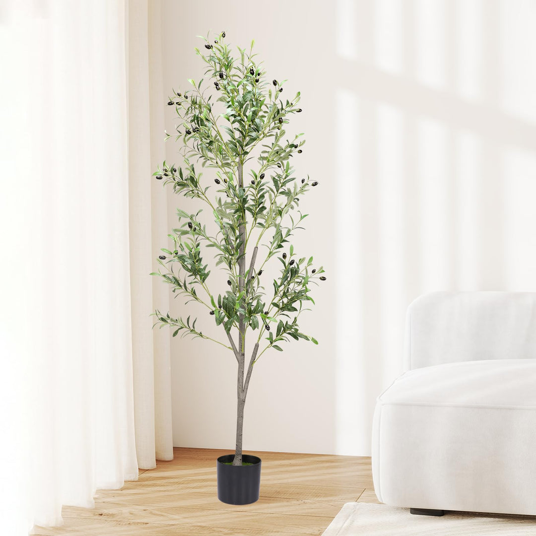 Alyvisun Faux Tree with Lifelike Olive Leaves & Stable Cement Weight Thickened Bottom Base, Green, 180cm