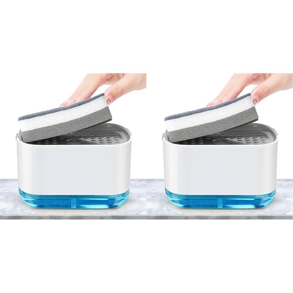 Alyvisun 300ml Soap Dispenser with Sponge Holder, 2-in-1 Dish Soap Dispenser, One-Handed Operation, Grey