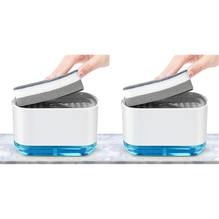 Alyvisun 300ml Soap Dispenser with Sponge Holder, 2-in-1 Dish Soap Dispenser, One-Handed Operation, Grey