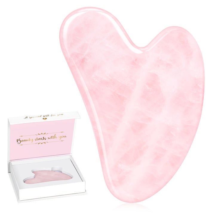 Alyvisun Natural Rose Quartz Gua Sha Tool, Face, Neck and Body Massage Stone, Facial Massage Board for Relieving Puffiness and Improving Jawline with User Manual, Skincare Gift for Women
