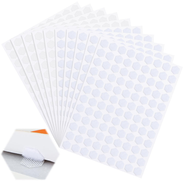 Alyvisun 1080 Piece Dots Self Adhesive, 10mm Hexagonal Hook and Loop Sticky Pads, Double Sided Fastener for Crafts, DIY, Home, Office Use, White