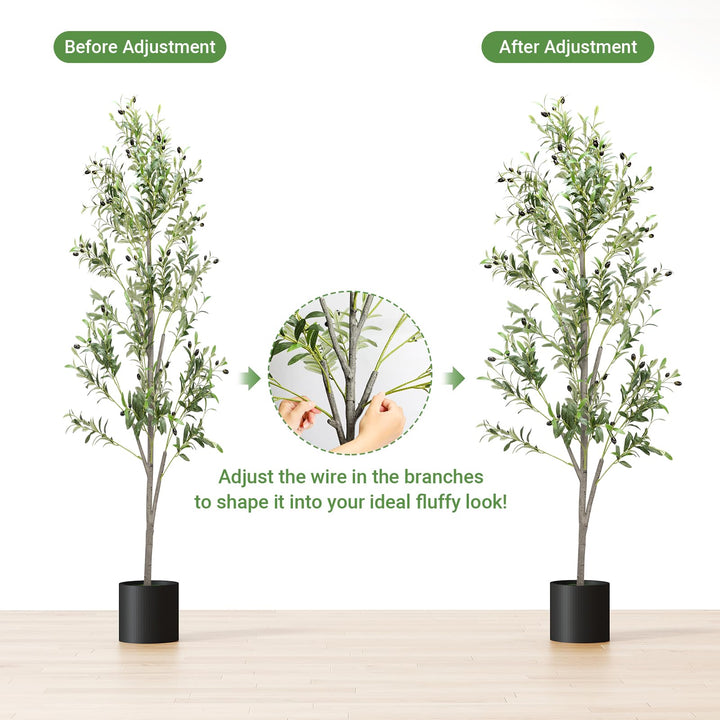 Alyvisun Faux Tree with Lifelike Olive Leaves & Stable Cement Weight Thickened Bottom Base, Green, 180cm