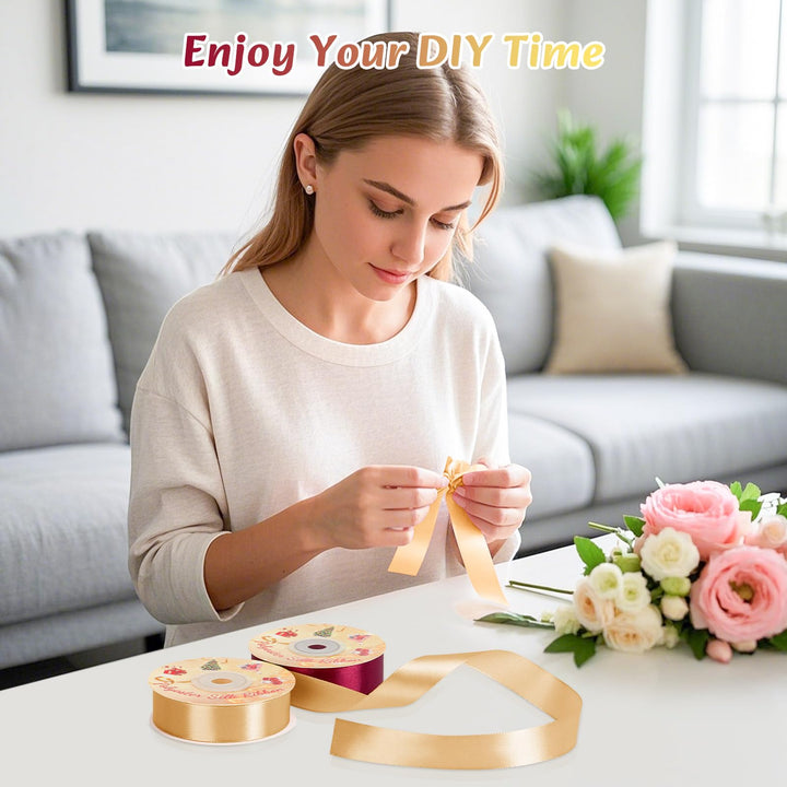 VynyQoo 2 Rolls 20mm Satin Ribbon Wide, Red and Gold Gift Wrap Ribbon, 22M Single Sided Ribbons for Gift Wrapping, Gift Wrapping Ribbon for Crafting, Wedding Party,Cake Wrapping Decorations