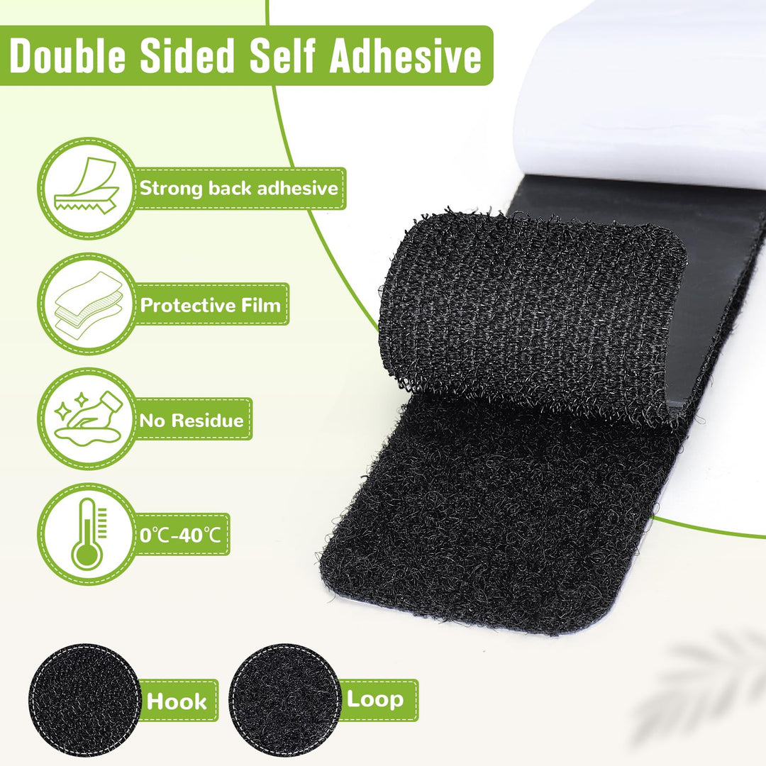 VynyQoo 12 Sets Hook and Loop Tape Self Adhesive， Durable & Removable Strong Double Sided Tape, Self Adhesive Mounting Tape for DIY Home, Office, Kitchen, Car Decoration (Black)
