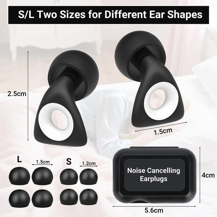 Alyvisun Noise Cancelling Ear Plugs for Sleeping, Soft Silicone Sleep Earplugs, Reusable Earplug for Concert, Deep Focus, Studying, Traveling-Black (S/L)