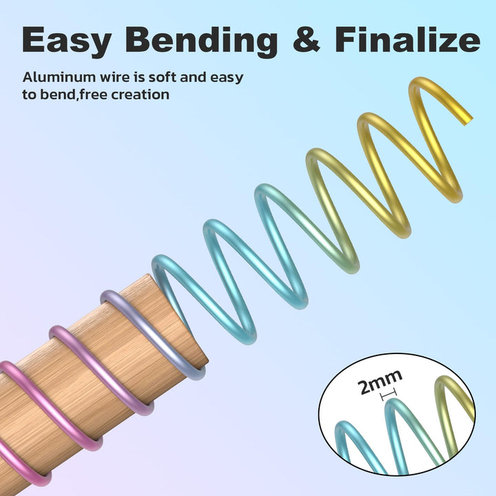 VynyQoo 2mm(12 Gauge) Metal Wire, 12m Galvanised Wire Colored, DIY Aluminium Craft Wire, Handmade Bendable Thick for Jewelry Making Horticultural Bonsai
