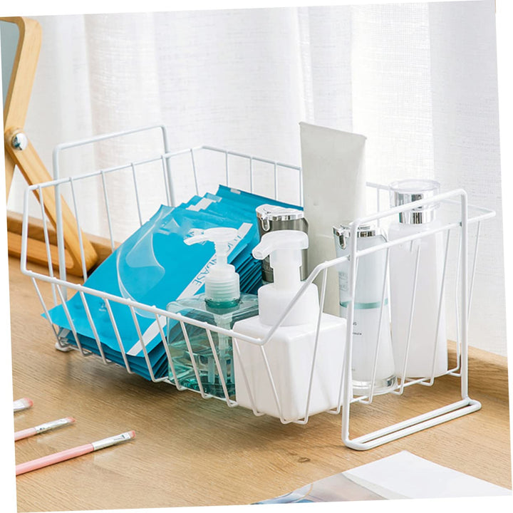 Storage Kitchen Rack Simple Wrought Iron Basket Desktop Wardrobe Clothes Storage Frame for Kitchen Organization(White)