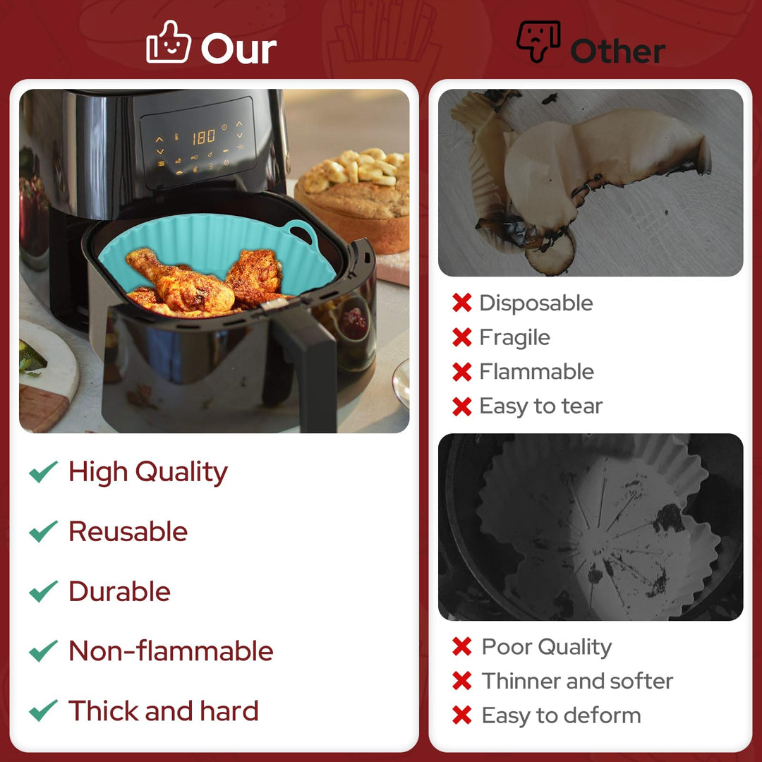 Alyvisun Air Fryer Silicone Liners, 3PCS Reusable Airfryer Basket Baking Tray Inserts Versatile Round Rack Pot for Microwave, Oven, Red+Black+Blue