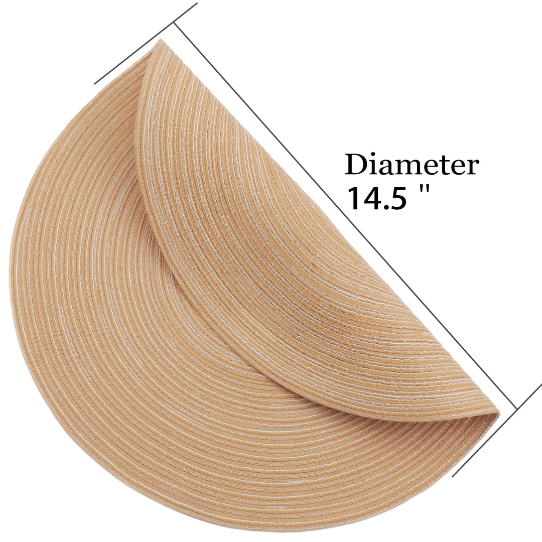 Braided Round Placemats Set of 6, Woven Washable Non-Slip Table Mats for Kitchen Dining, 15 Inch, Heat Resistant - Natural Fabric Indoor Outdoor Place Mats