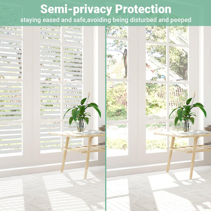 Alyvisun Frosted Stripe Window Film Privacy 44.5×220cm [Wider & Longer], Self-adhesive Privacy Film for Glass Windows with Static Cling for Home Office Bathroom
