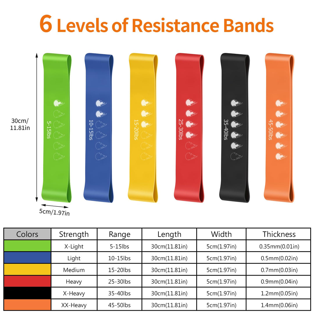 VynyQoo Resistance Bands, Set of 6 Natural Latex Resistance Bands Set(5–50 lbs), Exercise Workout Bands for Women and Men, Perfect for Home, Gym, Yoga, Strength Training, Portable Bag Included