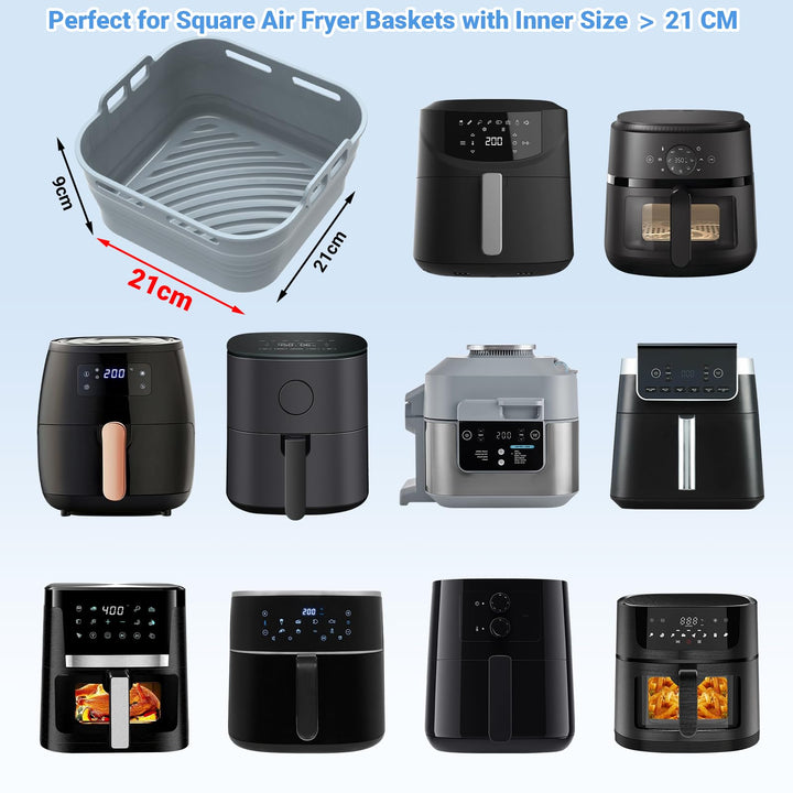 Alyvisun Silicone Oil Brush, 3PCS Airfryer Liners Foldable Baking Trays Reusable Air Fryer Rack Versatile Accessories Baskets Square Inserts for Microwave, Oven, Grey