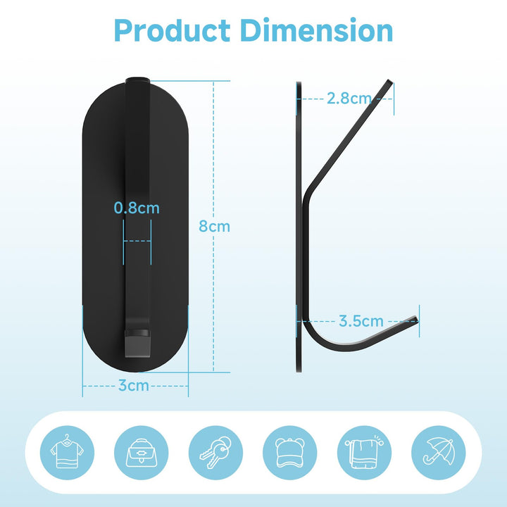 Alyvisun 5Pcs Self Adhesive Hooks, Stainless Steel Stick On Wall Hanging Hooks Heavy Duty, Strong Adhesive Sticky Hooks for Bathroom, Kitchen, Cupboard, Back of Door (Black)