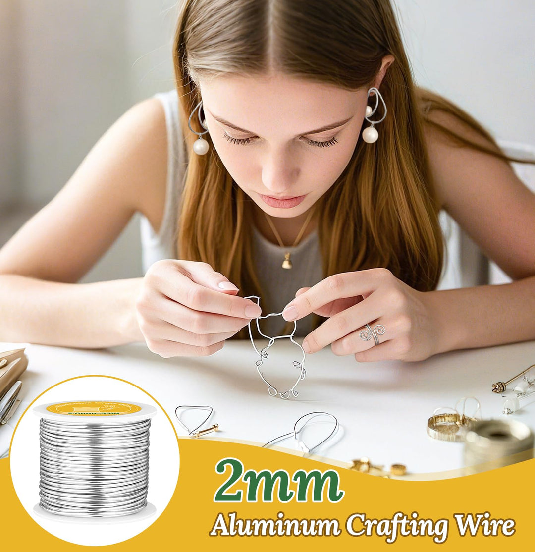 VynyQoo 2mm Aluminum Crafting Wire, 33M Silver Bendable Flexible Wire for Crafts, Craft Wire for DIY Sculpting, Modeling, Jewelry Making, Floral Crafts & Wire Weaving